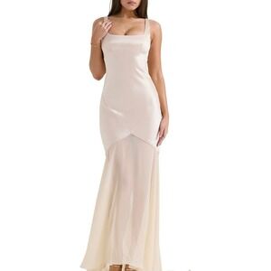Commense  Sheer Chiffon Panel Tank Dress Sleeveless Apricot Evening Party S‎